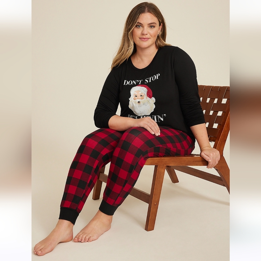 NWT Maurices Black Red Plaid Santa Sleepwear Set 2X XXL 4103-